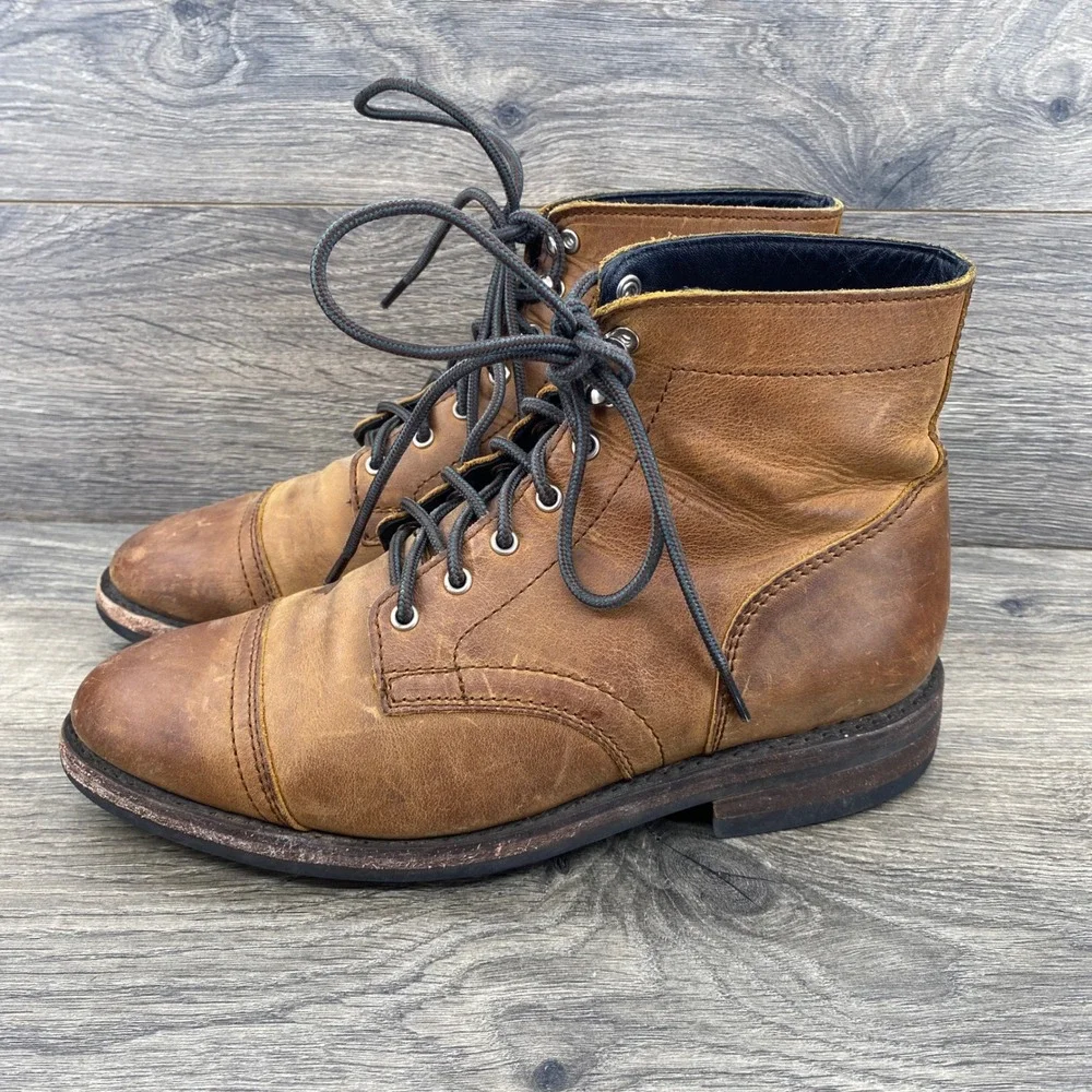Thursday Boot Co Captain Boots Men Size 8 Brown Leather Cap Toe Lace Up Heritage
